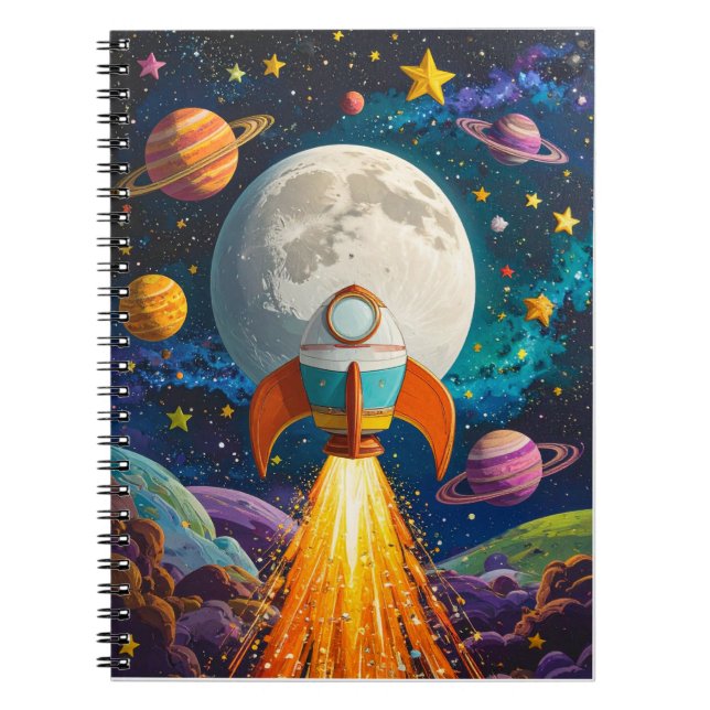 Cuaderno Personalizado de Cohetes y Espacio para N (Frente)