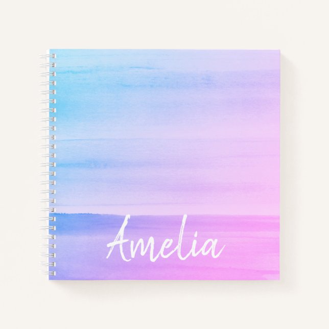 Cuaderno personalizado de color de agua rosa ocre (Anverso)