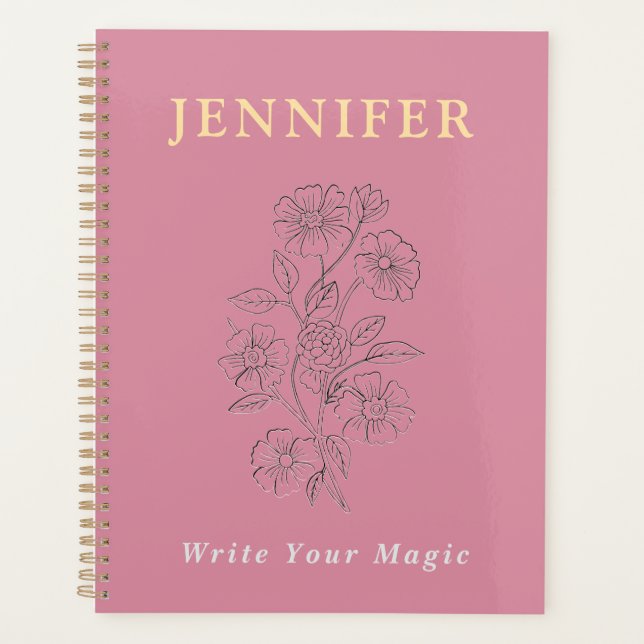 Cuaderno personalizado de color rosa sonrosado – D (Anverso)