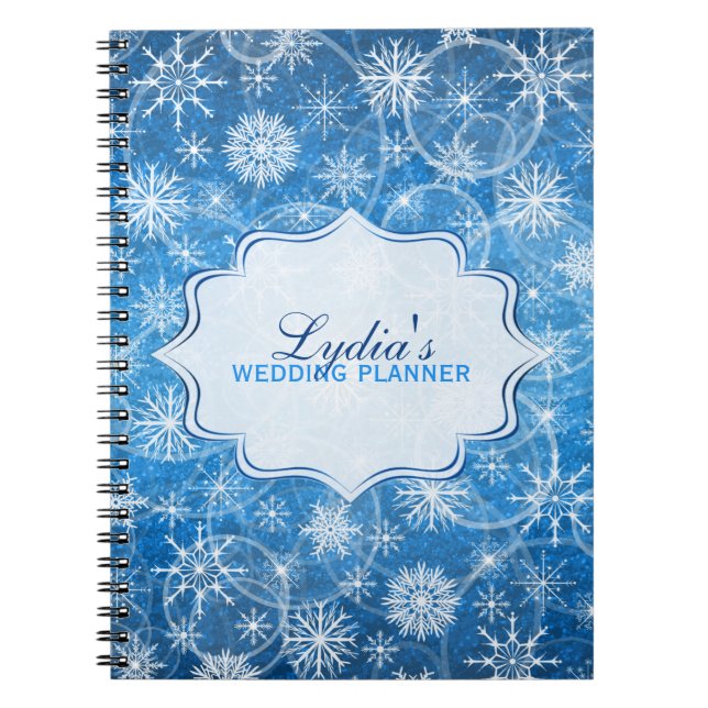 Cuaderno personalizado de copos de nieve azules y  (Frente)