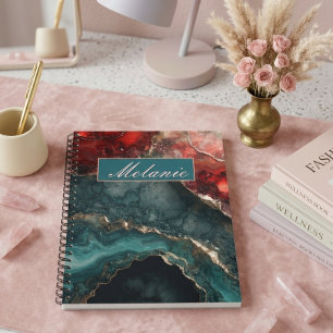 Cuaderno personalizado de cristal rojo turquesa ch