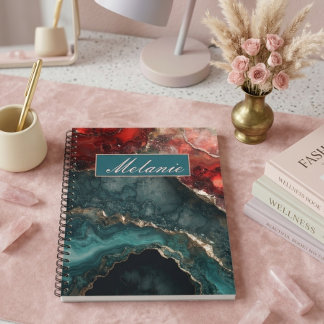 Cuaderno personalizado de cristal rojo turquesa ch