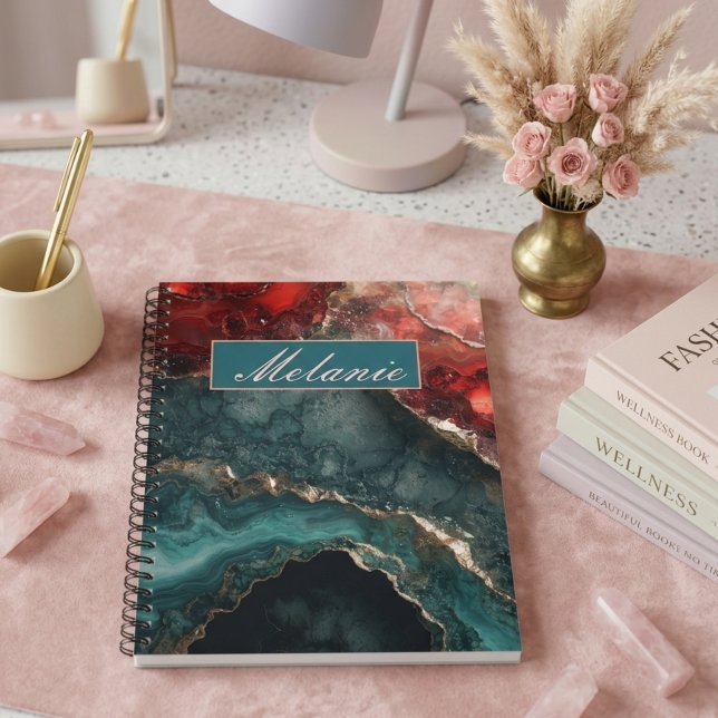 Cuaderno personalizado de cristal rojo turquesa ch (Subido por el creador)