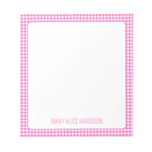Cuaderno Personalizado de Cuadros Gingham Rosa y B