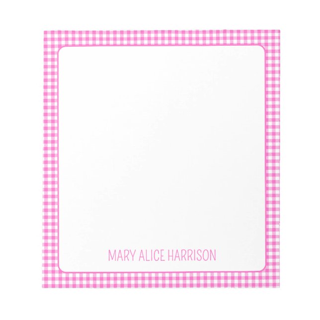 Cuaderno Personalizado de Cuadros Gingham Rosa y B (Frente)