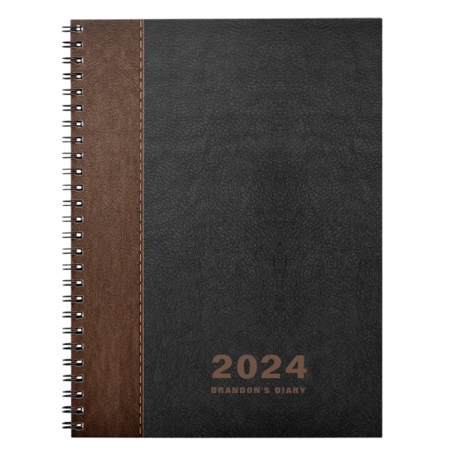Cuaderno Personalizado de cuero negro marrón Texto diario (Frente)