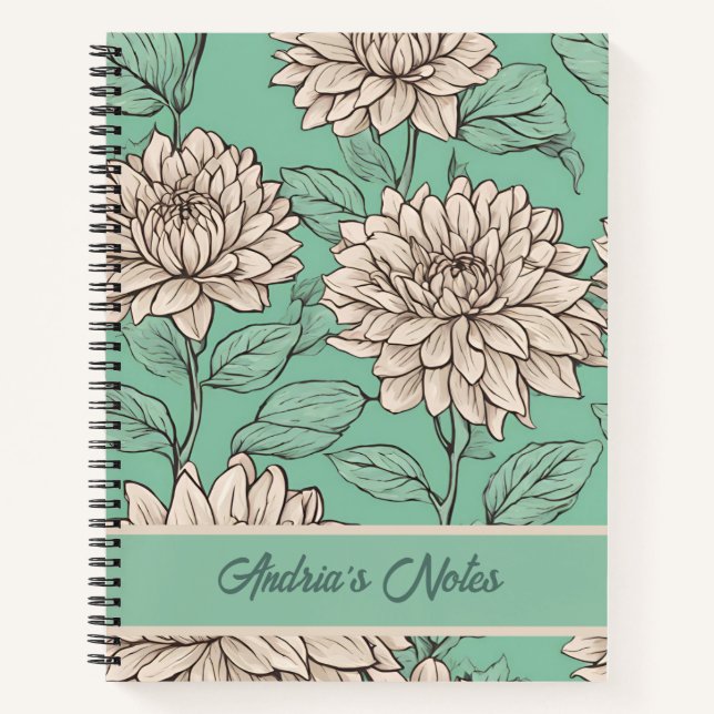 Cuaderno personalizado de Dahlia Gris Dusty Floral (Anverso)