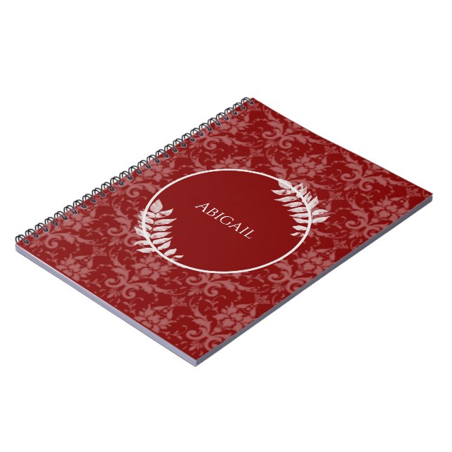 Cuaderno personalizado de Damask elegante rojo (Lado Izquierdo)
