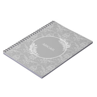 Cuaderno personalizado de Damask elegante y gris