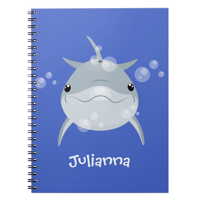 Cuaderno Personalizado de delfín kawaii feliz (Frente)