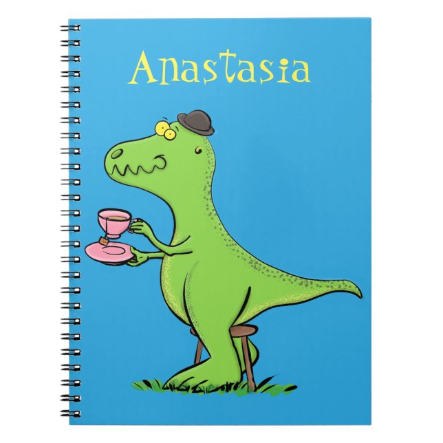 Cuaderno Personalizado de dinosaurios de color verde gracio (Frente)