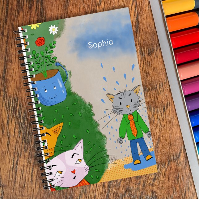 Cuaderno Personalizado de Espiral de Gato Tonto (Silly cartoon cats spiral notebook with name .)