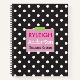 Cuaderno Personalizado de espiral de puntos de polka blanco