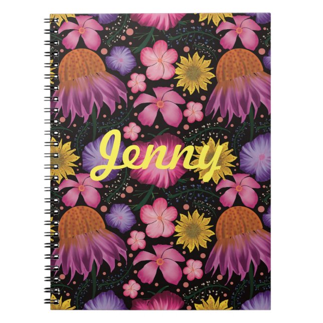 Cuaderno personalizado de flor de flores negras (Frente)