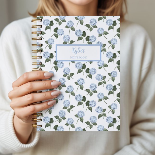 Cuaderno Personalizado de Flor de Hortensia (Hydrangea Blue Notebook)