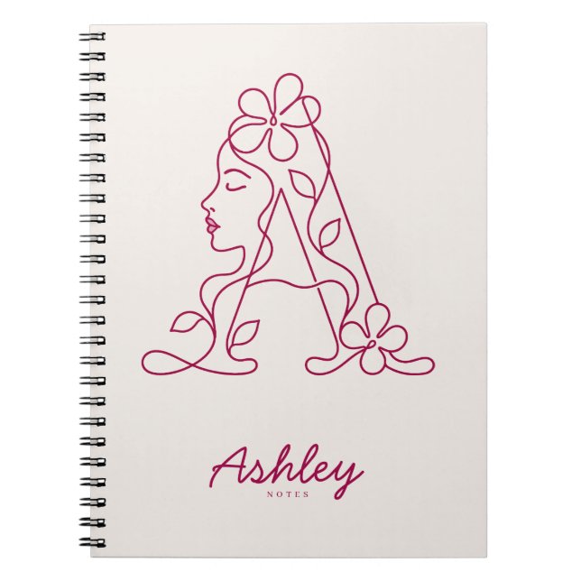 Cuaderno Personalizado de Floral Letra A | Nombre  (Frente)