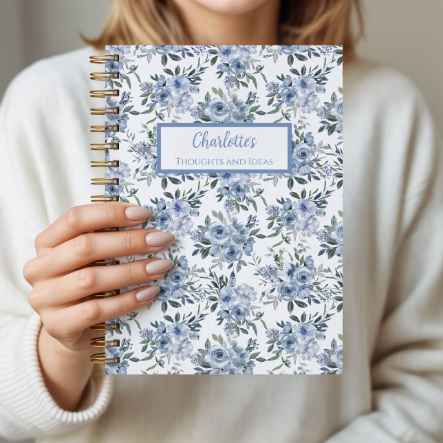 Cuaderno Personalizado de Flores Azules (Charlotte Blue Roses Spiral Notebook)