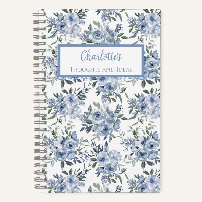 Cuaderno Personalizado de Flores Azules (Anverso)