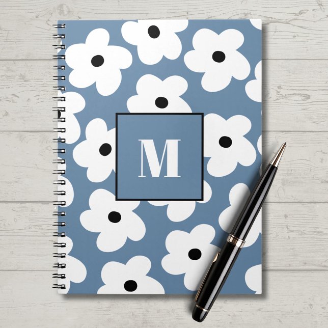 Cuaderno Personalizado de flores blancas retro Monograma po (Subido por el creador)