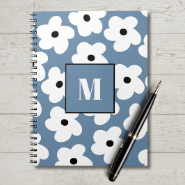Cuaderno Personalizado de flores blancas retro Monograma po