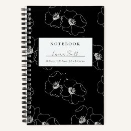 Cuaderno Personalizado de Flores Blancas y Negras
