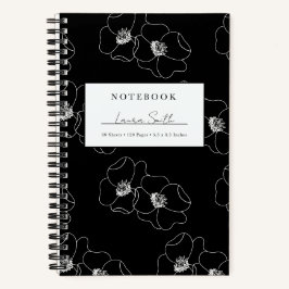 Cuaderno Personalizado de Flores Blancas y Negras