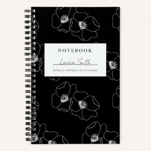Cuaderno Personalizado de Flores Blancas y Negras