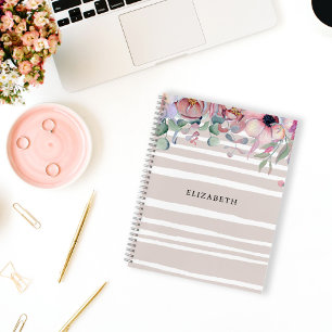 Cuaderno Personalizado de Flores y Rayas