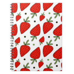 Cuaderno Personalizado de fresas rojas patrón sin foco