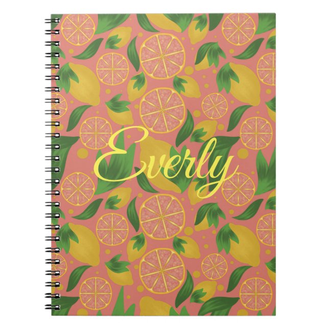 Cuaderno Personalizado de Fruta Limón Rosa Acuarel (Frente)