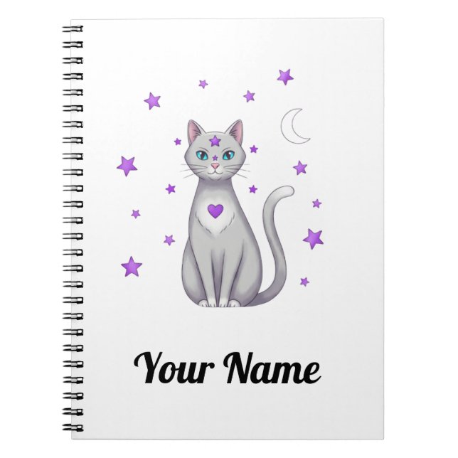 Cuaderno personalizado de gato gris místico (Frente)