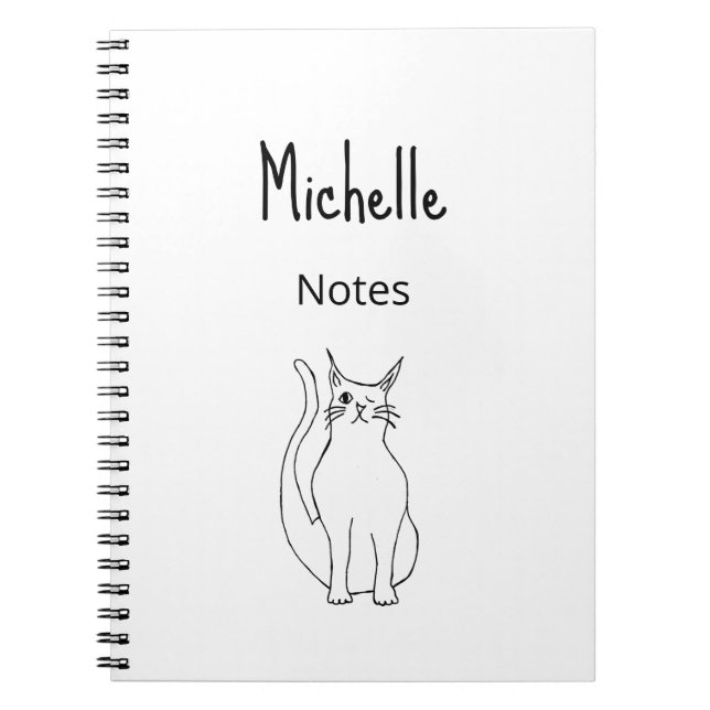 Cuaderno Personalizado de gato lindo simple Kitty Black Whi (Frente)