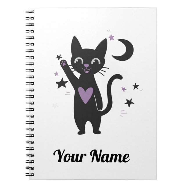Cuaderno Personalizado de Gato Negro Adorable (Frente)