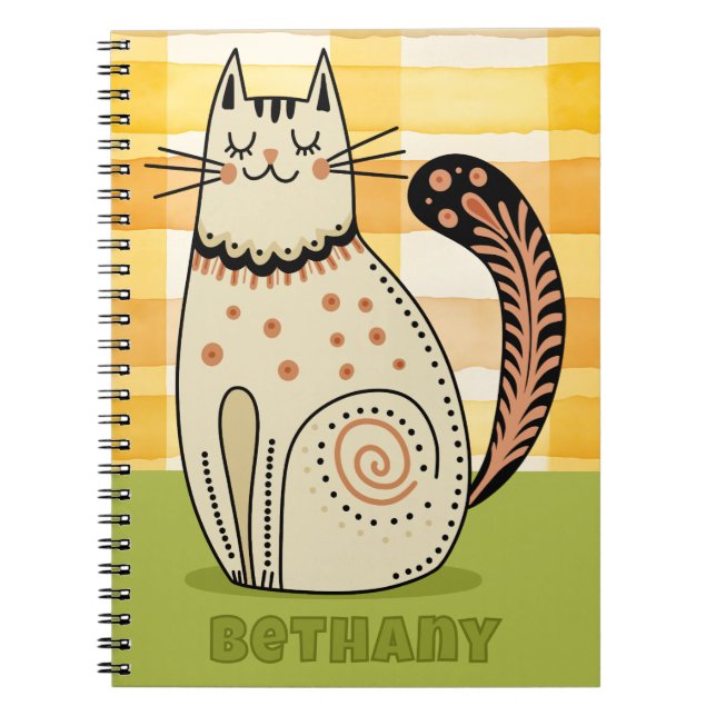 Cuaderno Personalizado De Gatos De Mid Century Retro Kitty (Frente)