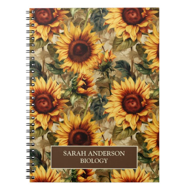 Cuaderno Personalizado de Girasoles al Acuarela (Frente)