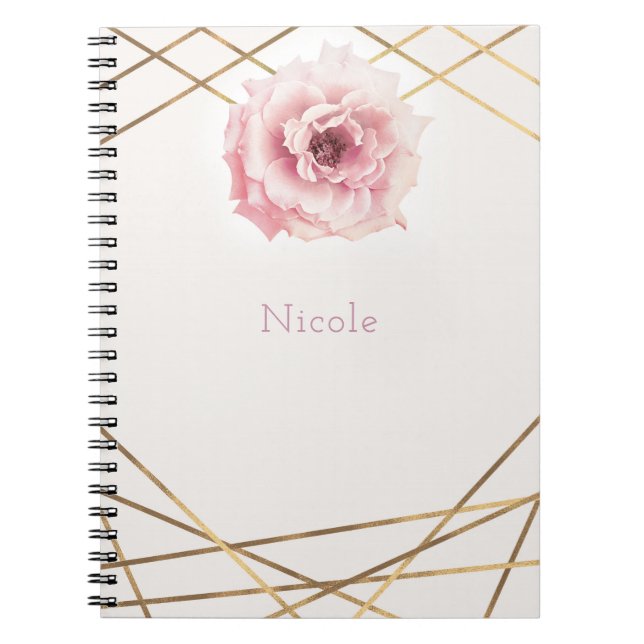 Cuaderno Personalizado de Glam de Flor de Peón Rosa y Oro F (Frente)