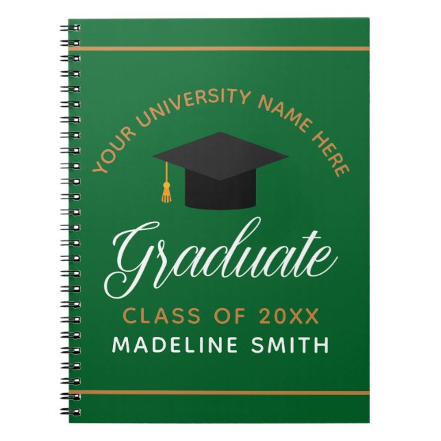 Cuaderno Personalizado de Graduación Verde Graduado Keepsak (Frente)