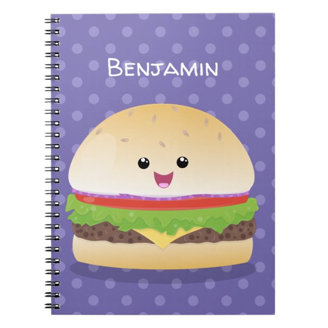 Cuaderno Personalizado de hamburguesa kawaii feliz (Frente)