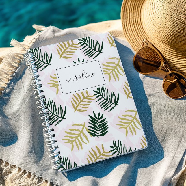Cuaderno personalizado de hojas de palmas (Painted palm leaves tropical notebook journal.)