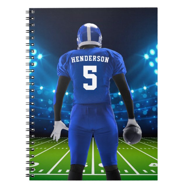 Cuaderno personalizado de jugador de fútbol azul (Frente)