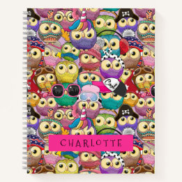 Cuaderno Personalizado De Lechuzas Coloridas Infantiles Sin