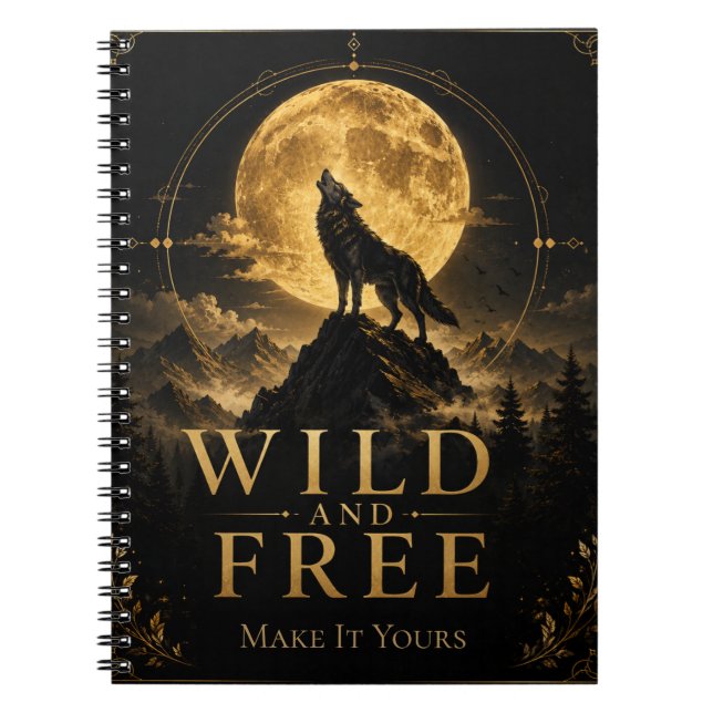 Cuaderno personalizado de lobo salvaje y libre (Frente)