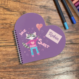 Cuaderno personalizado de mapache morado para niño
