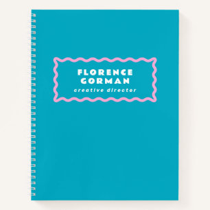 Cuaderno Personalizado de marco ondulado azul turquesa y ro