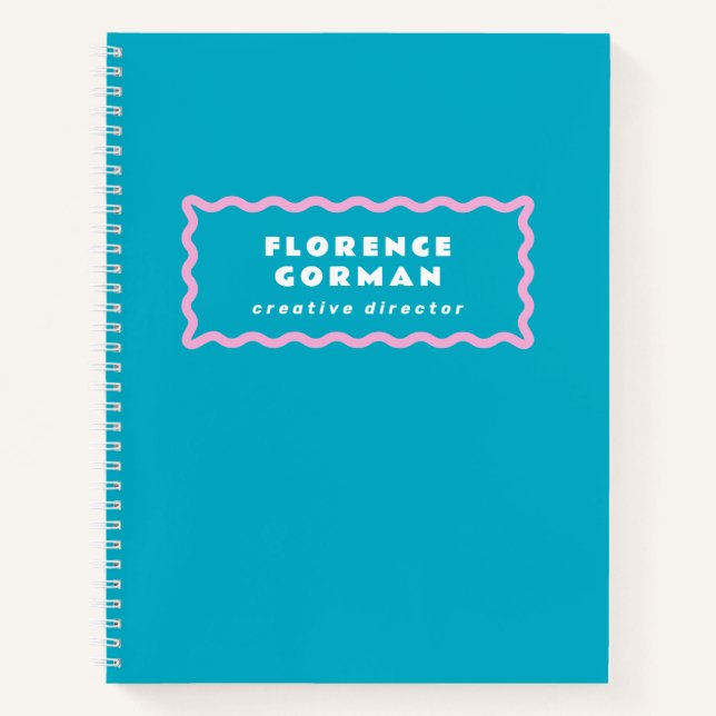 Cuaderno Personalizado de marco ondulado azul turquesa y ro (Anverso)