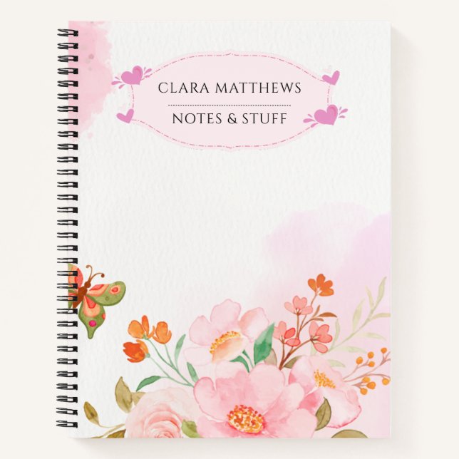 Cuaderno personalizado de mariposa floral (Anverso)