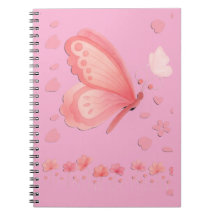 Cuaderno personalizado de mariposa rosa y corazone