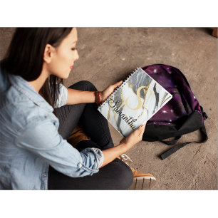 Cuaderno Personalizado de mármol de moda Gris dorado y port
