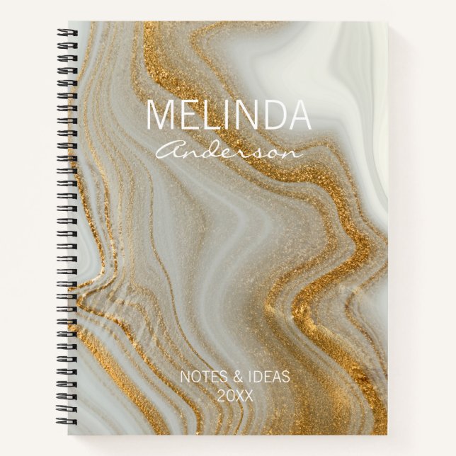Cuaderno personalizado de mármol dorado para estud (Anverso)