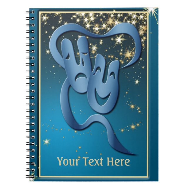Cuaderno Personalizado de mascarilla de teatro azul, traged (Frente)
